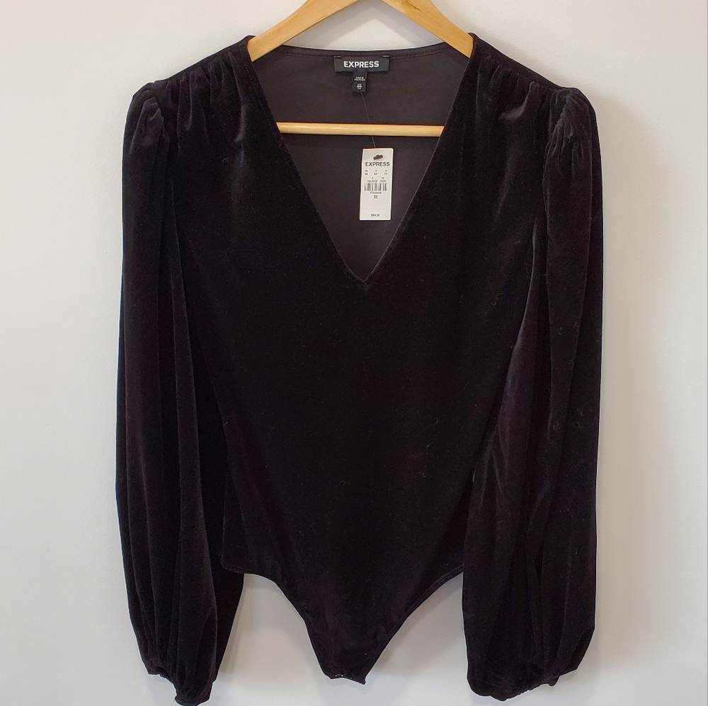 Express Velvet Bodysuit with Balloon Sleeves